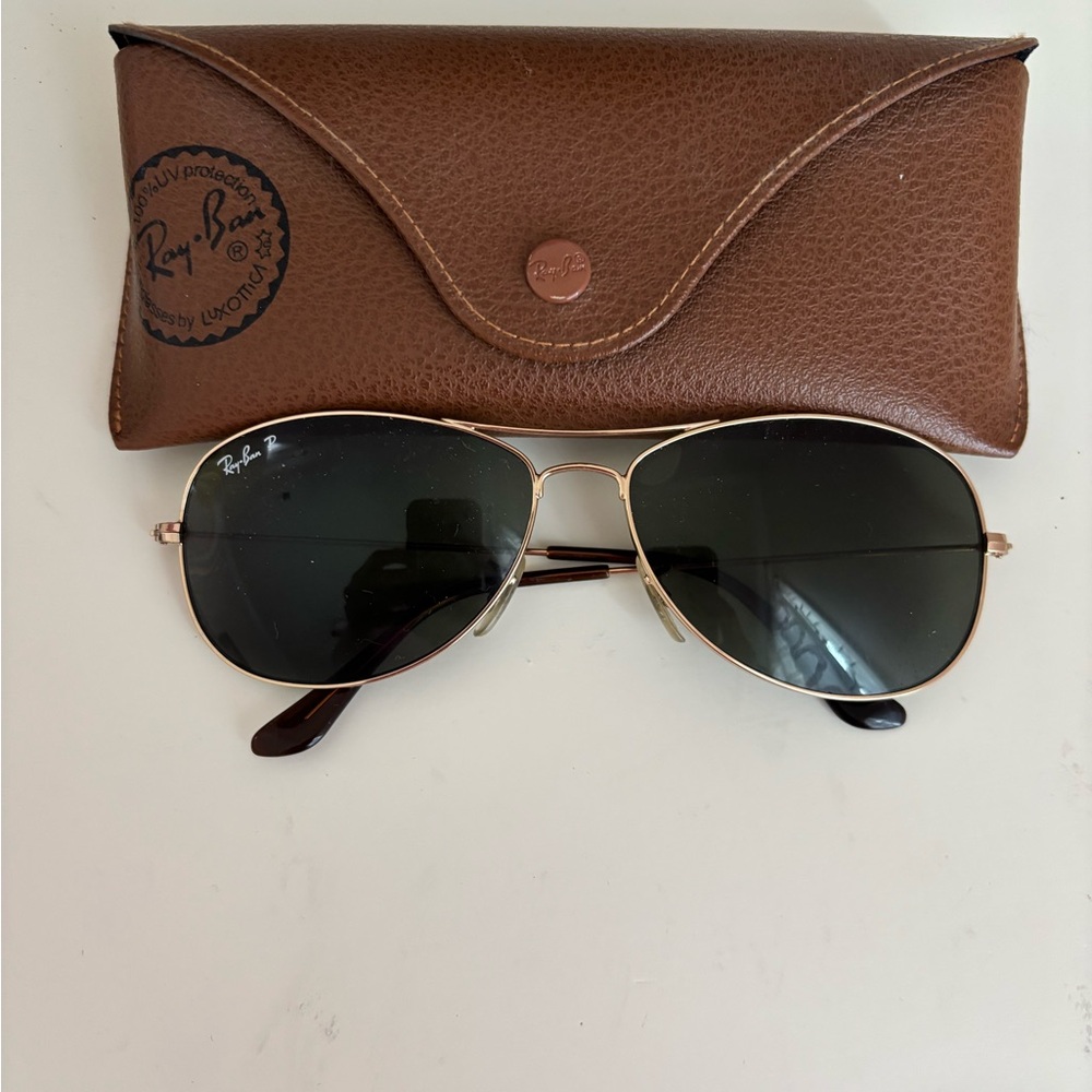 Ray-Ban Gold Frame Sunglasses with Brown Case